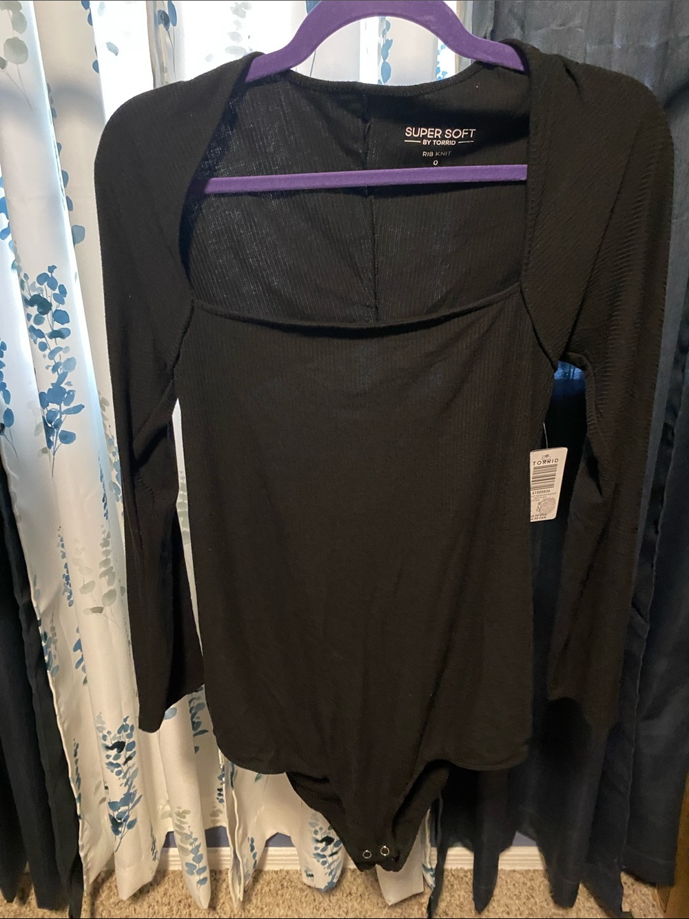torrid Black Super Soft Long Sleeve Square Neck Bodysuit
